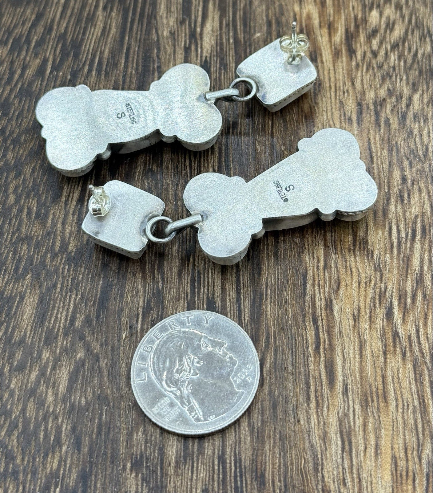 Navajo Handmade Sterling Silver Turquoise & Spiny Oyster Post Dangle Earrings