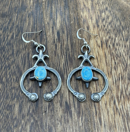 Navajo Handmade Sterling Silver Old Look Kingman Turquoise Earrings Kevin Billah