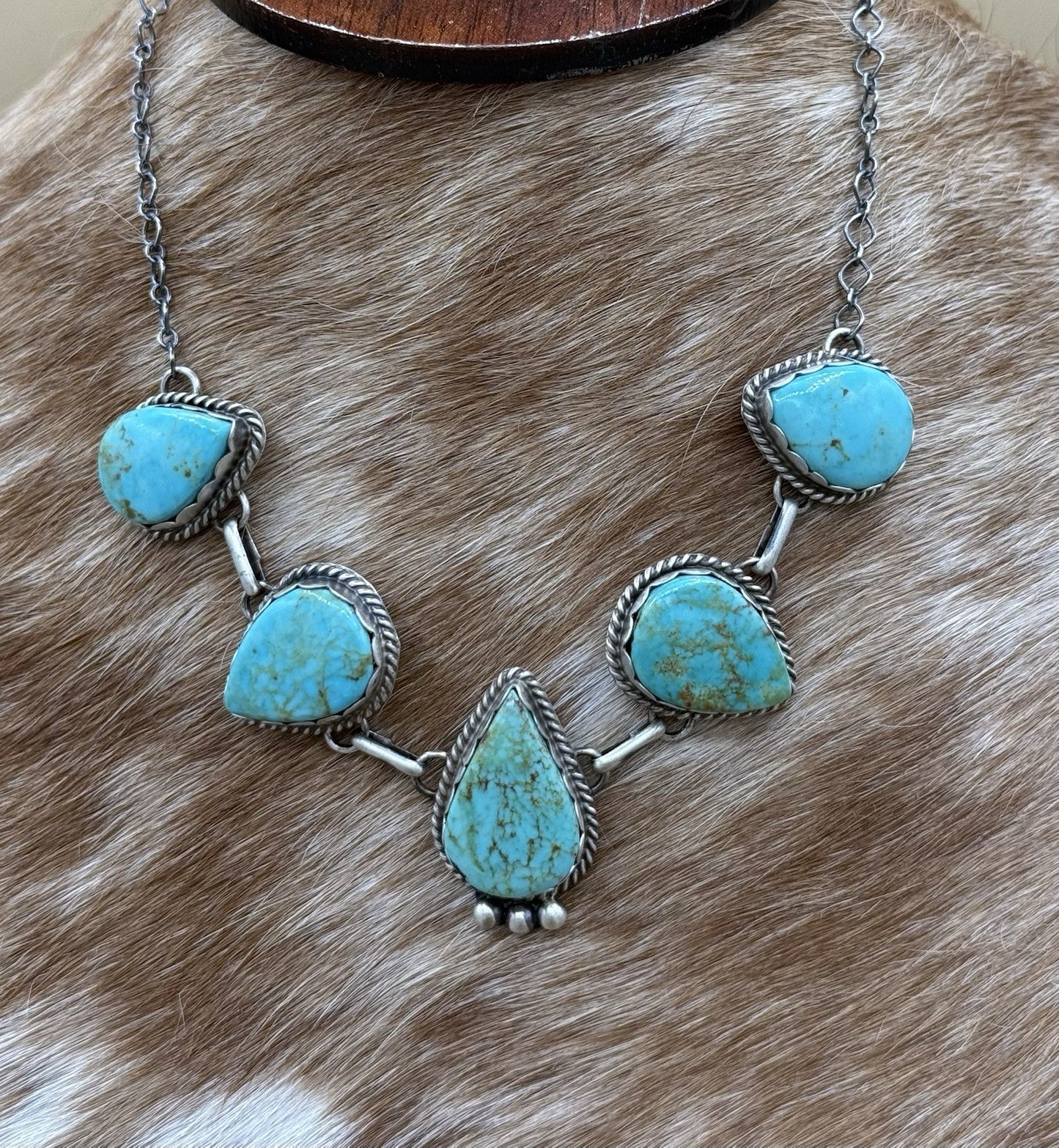 Native Navajo Handmade Sterling Silver Kingman Turquoise Choker Necklace 15β