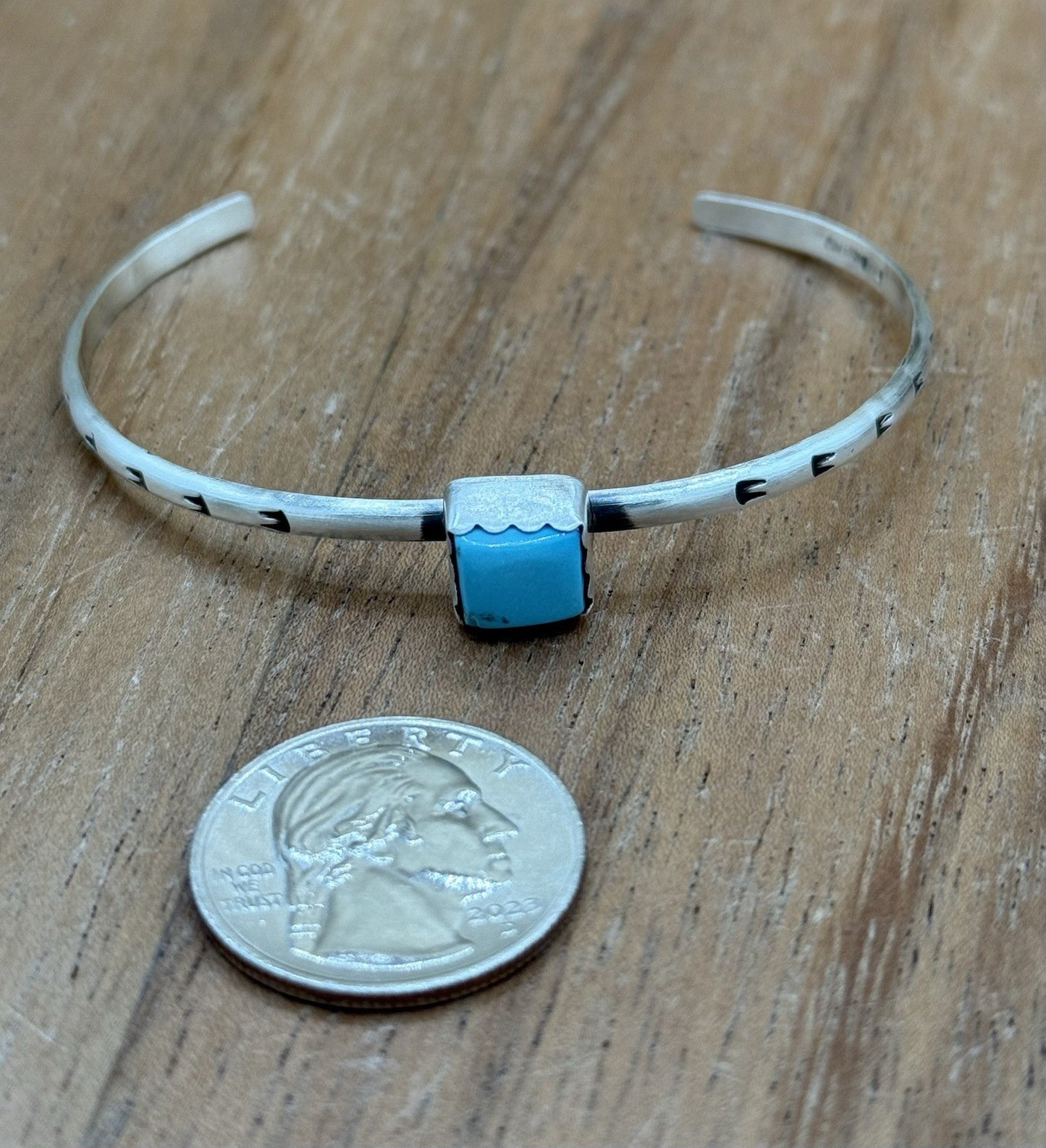 Native Navajo Handmade Sterling Silver Kingman Turquoise Stacker Cuff Bracelet