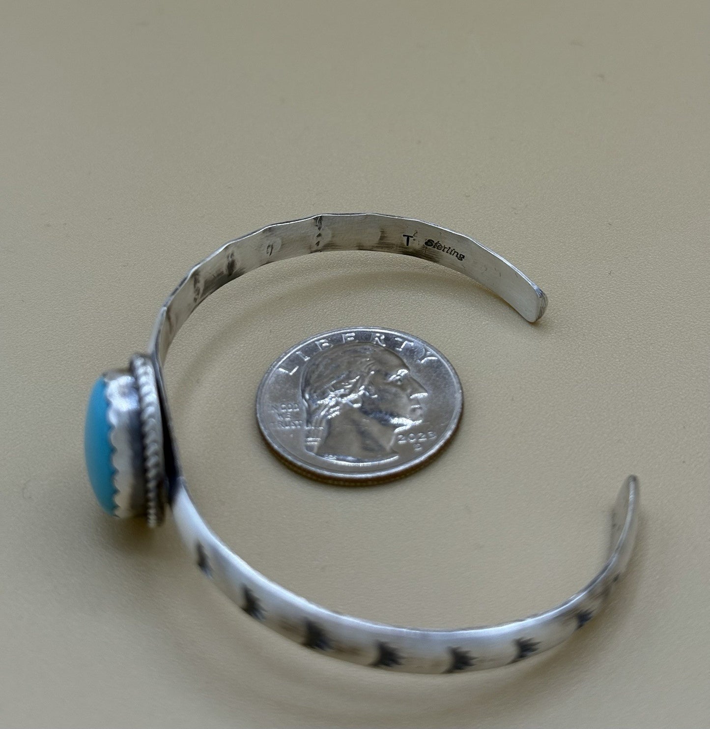 Native Navajo Handmade Sterling Silver Kingman Turquoise Stacker Cuff Bracelet