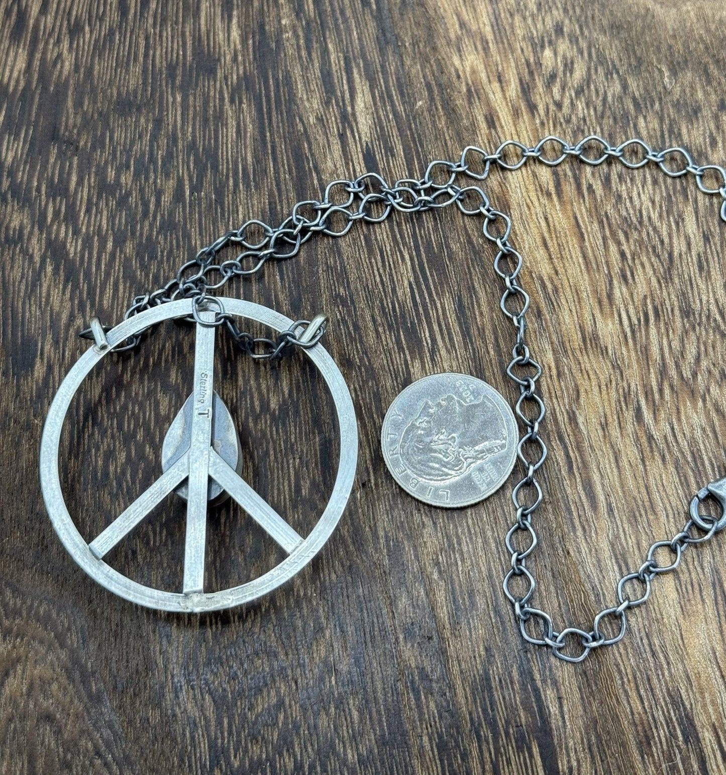 Native American Navajo handmade Sterling Silver Turquoise Peace Hippie Necklace