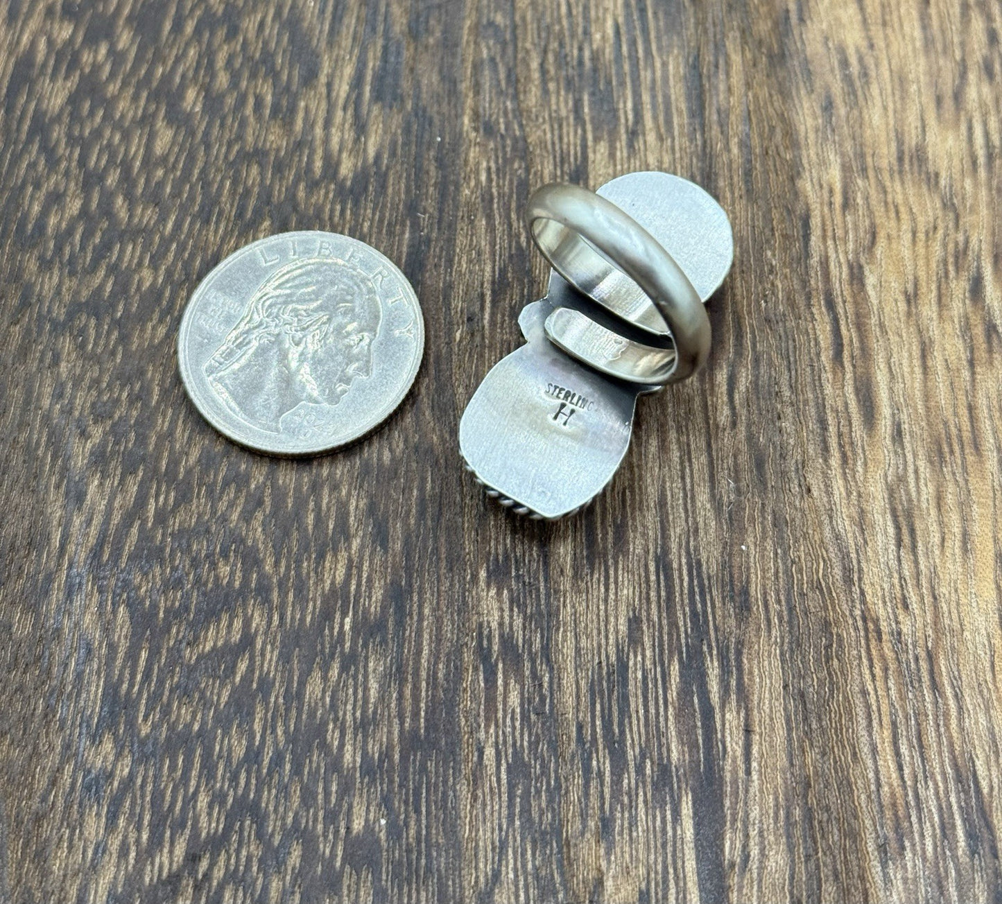 Navajo Handmade Sterling Silver White Water Turquoise Adjustable Ring Size 7 - 9