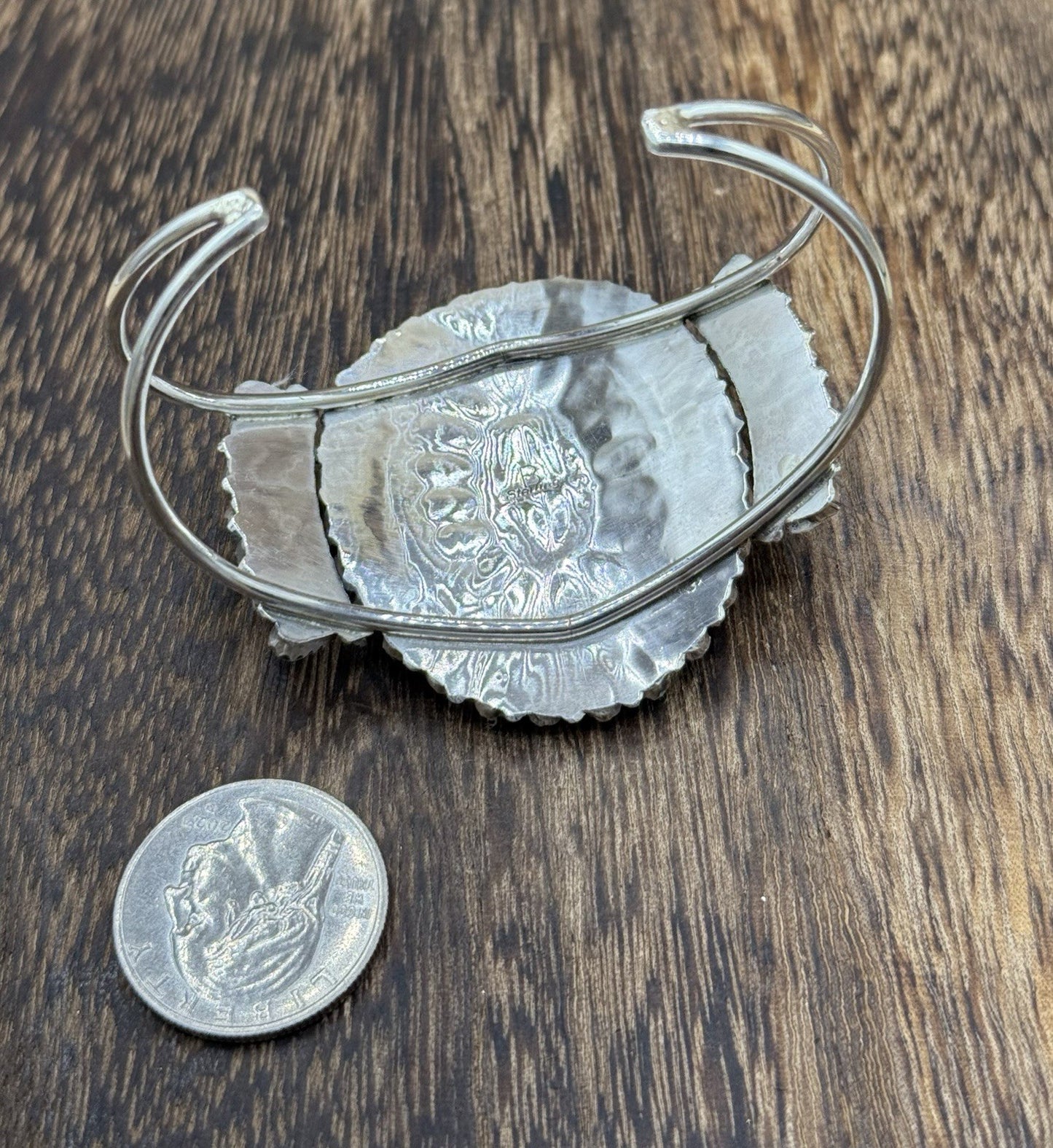 Native American Navajo Handmade Sterling Silver Turquoise Cluster Cuff Bracelet