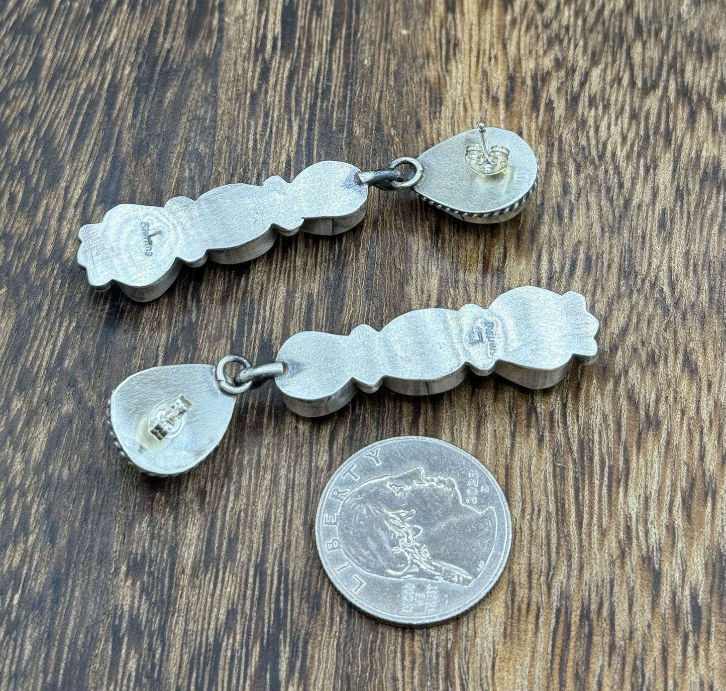 Navajo Handmade Sterling Silver Sonoran Gold Turquoise Post Cluster Earrings