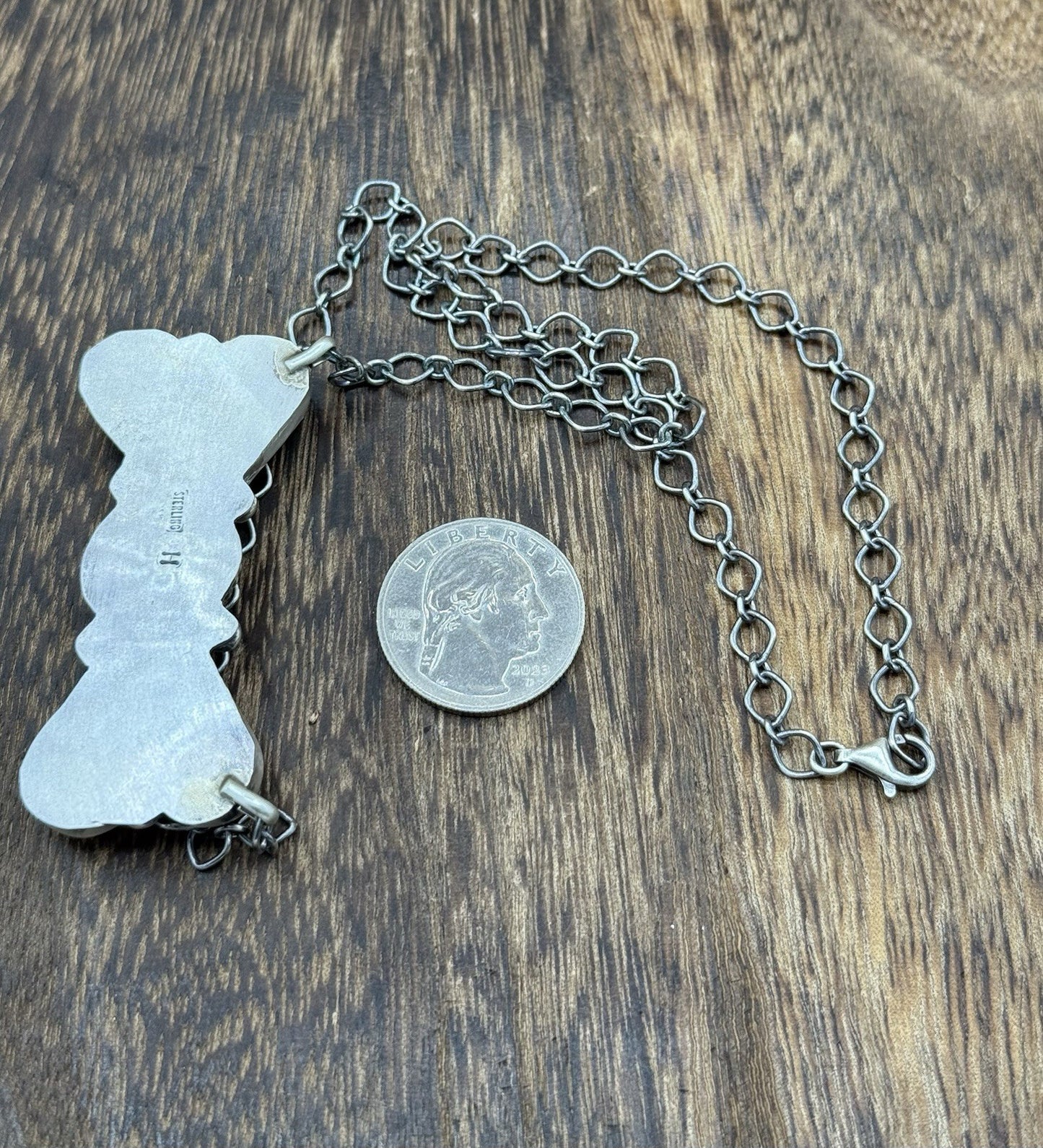 Navajo Handmade Sterling Silver Multi Stone Color Cluster Bar Necklace 18”