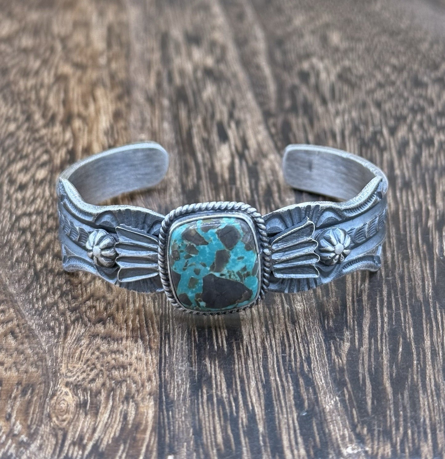 Navajo Handmade Sterling Silver Royston Turquoise Old look Cast Bracelet
