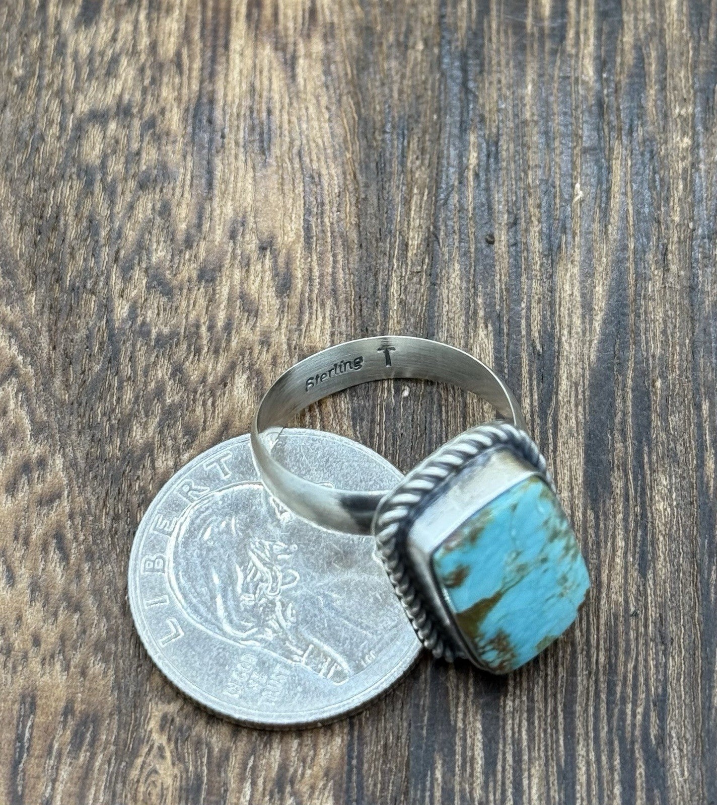 Navajo Handmade Sterling Silver Blue Glacier Turquoise Adjustable Ring Sz 7 - 10