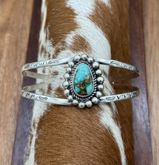 Native Navajo Handmade Sterling Silver Sonoran Gold Turquoise Cuff Bracelet
