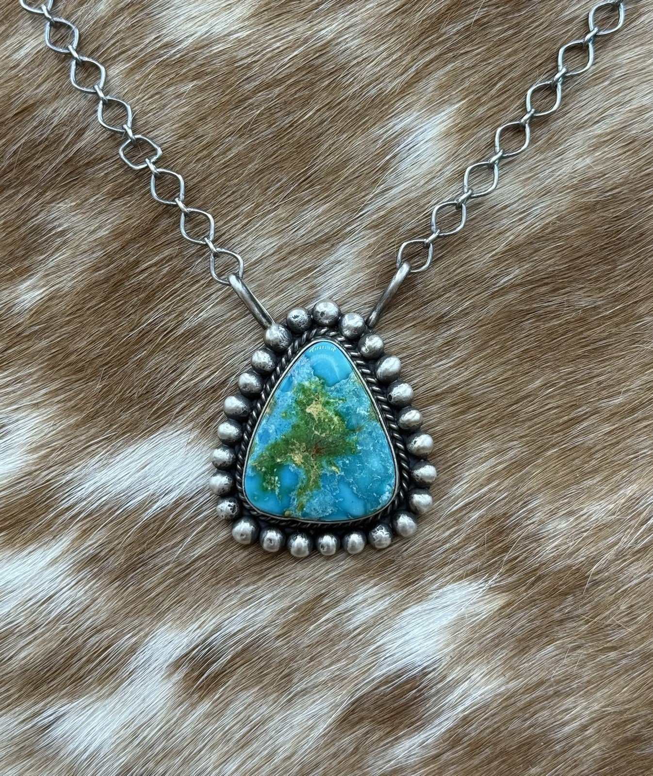 Native Navajo Handmade Sterling Silver Sonoran Gold Turquoise Necklace 18” Large