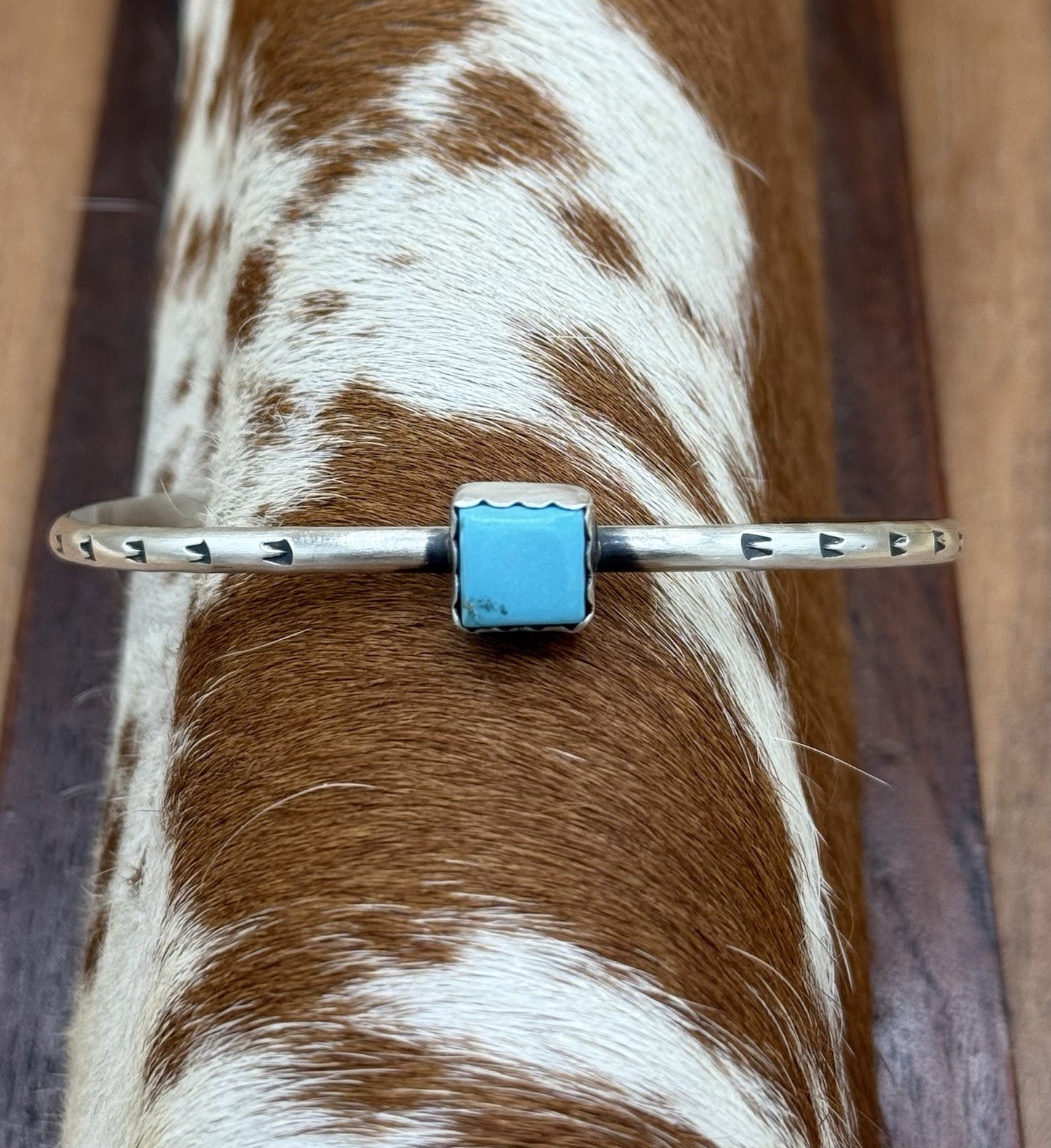 Native Navajo Handmade Sterling Silver Kingman Turquoise Stacker Cuff Bracelet