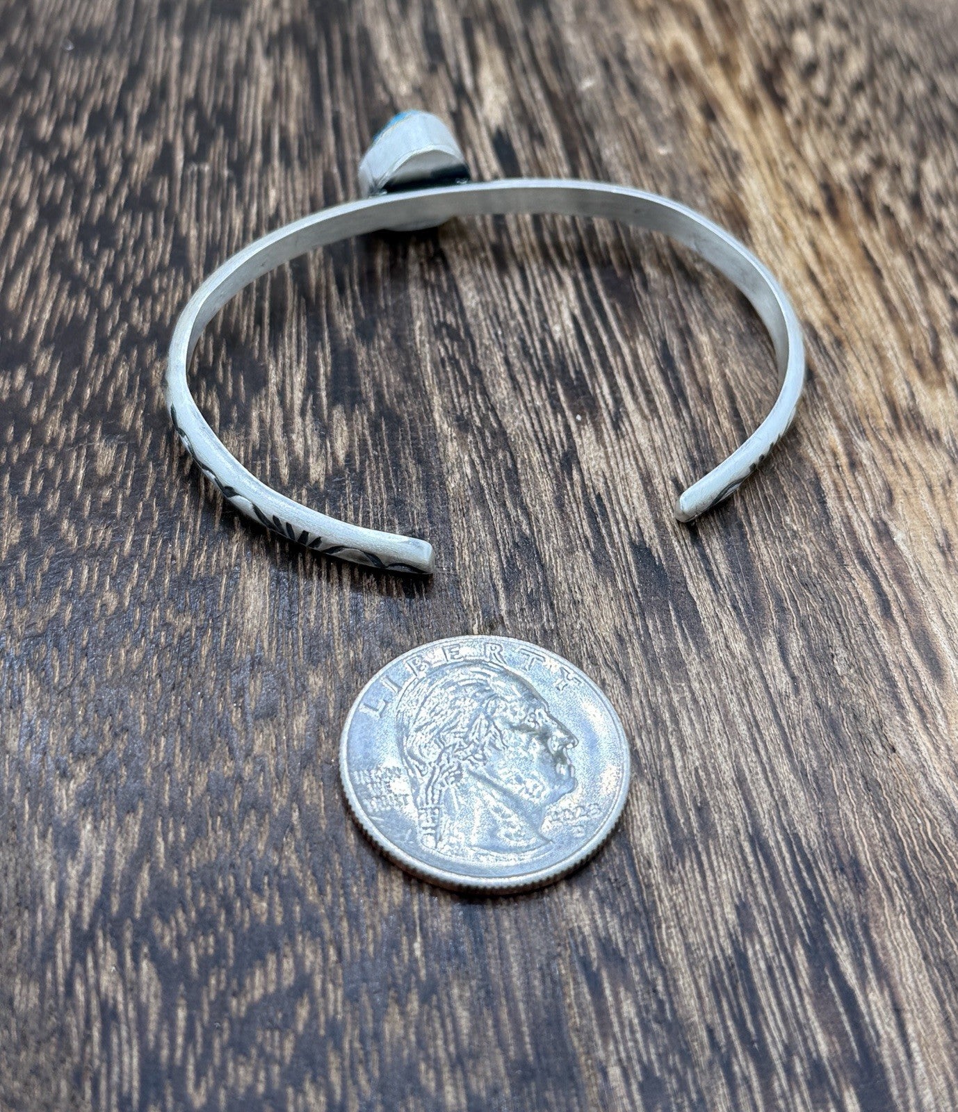 Navajo Handmade Sterling Silver Blue Ridge Turquoise Stacker Cuff Bracelet