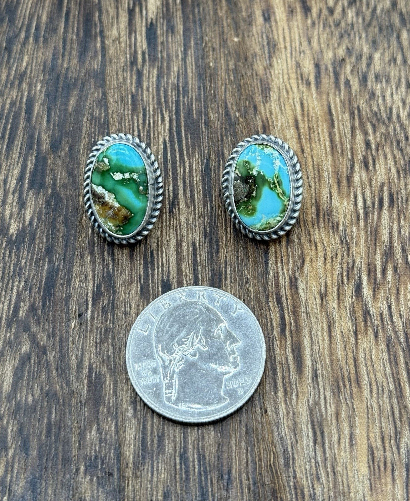 Navajo Handmade Sterling Silver Sonoran Gold Turquoise Post Stud Earrings