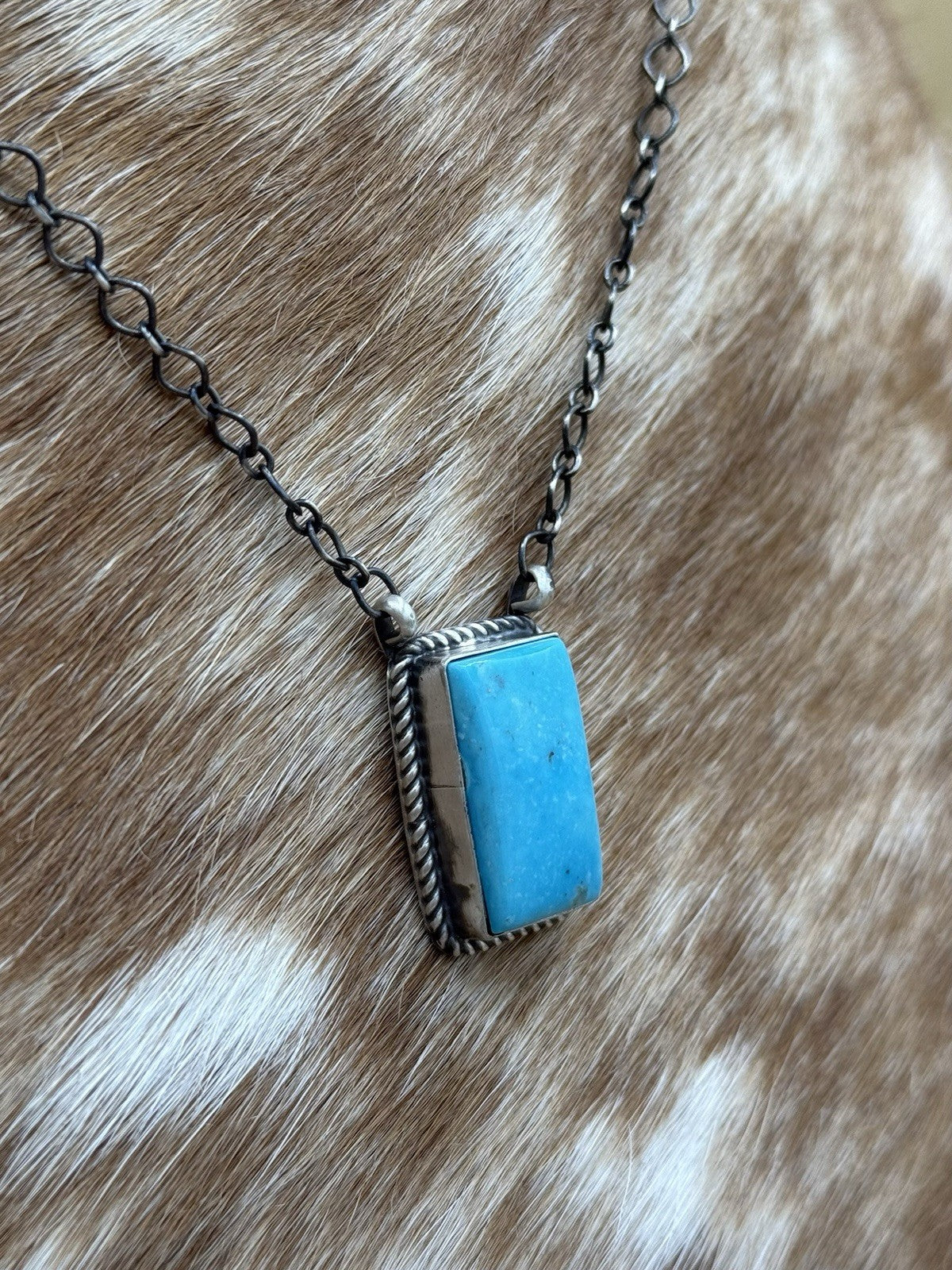 Navajo Handmade Sterling Silver Kingman Turquoise Bar Necklace 18” By Tricia S.