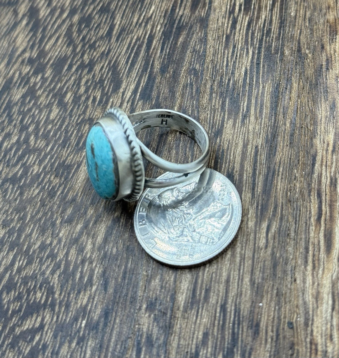 Native American Navajo Handmade Sterling Silver Royston Turquoise Ring Size 8