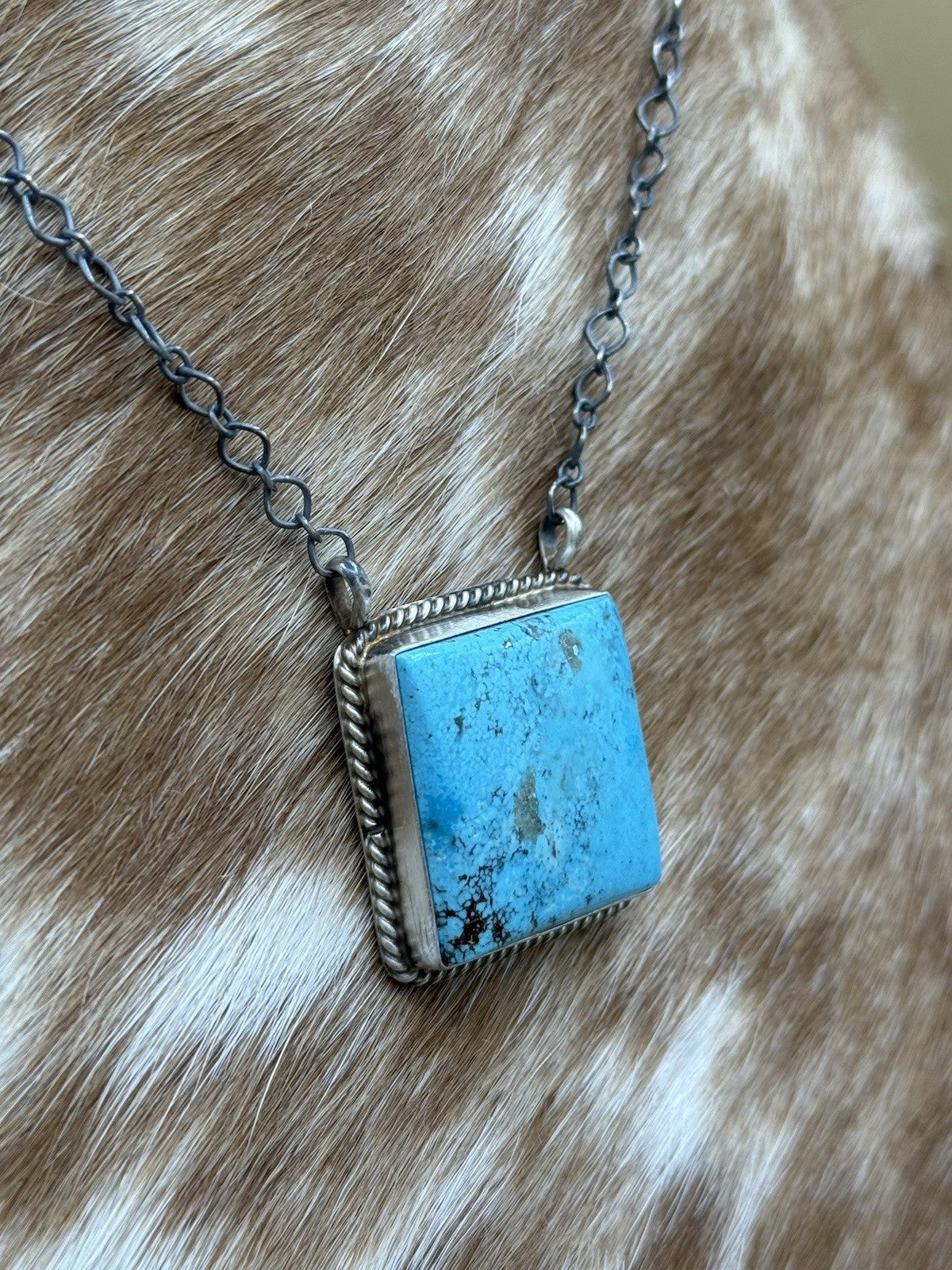 Native Navajo Handmade Sterling Silver Kingman Turquoise Bar Necklace 18”
