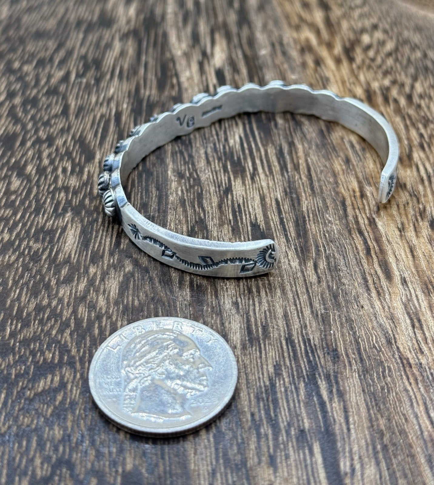 Navajo Handmade Sterling Silver Old Look Concho Design Stacker Cuff Bracelet