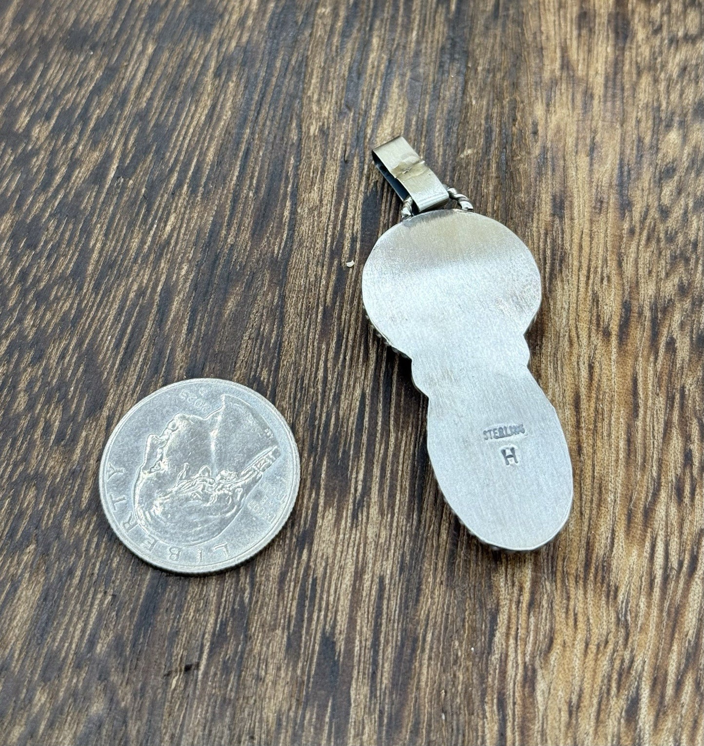 Navajo Handmade Sterling Silver Spiny Oyster Shell Liberty Dime Coin Pendant
