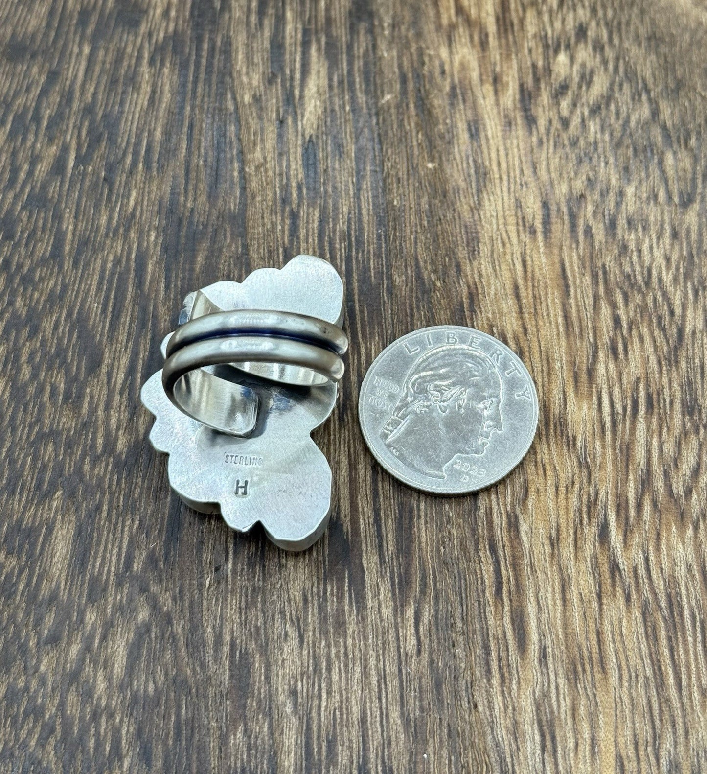 Navajo Handmade Sterling Silver Sonoran Gold Turquoise Half Cluster Ring Size 8