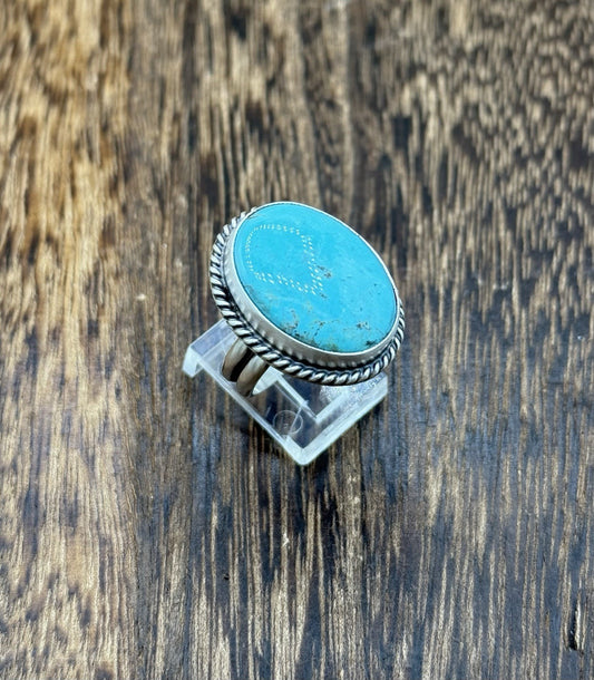 Navajo Handmade Sterling Silver Kingman Turquoise Adjustable Ring Size 7 To 10
