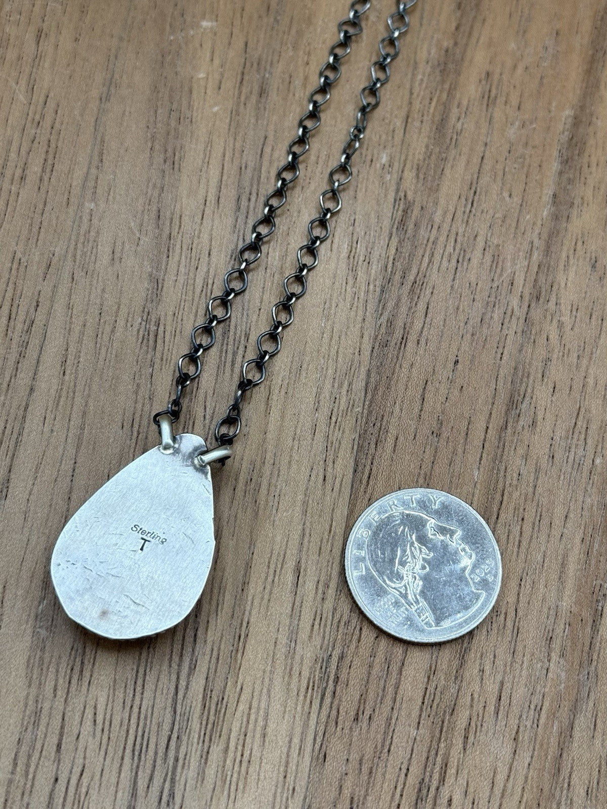 Navajo Handmade Sterling Silver Violet Rose & Blue Dahlia Bar Necklace 18”