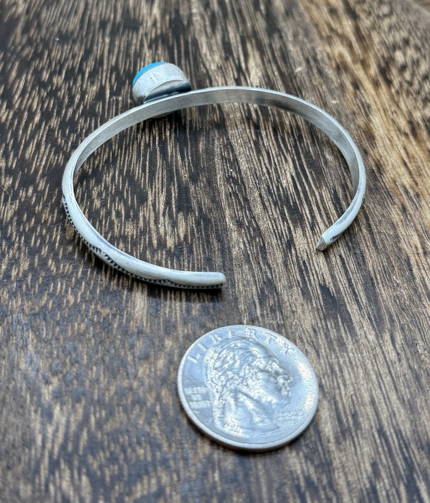 Navajo Handmade Sterling Silver Blue Ridge Turquoise Stacker Cuff Bracelet