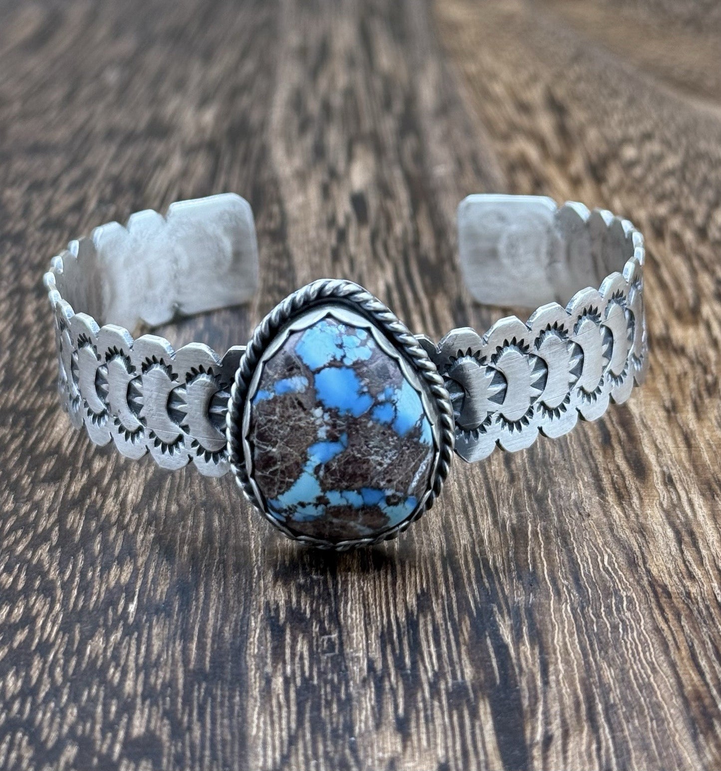 Navajo Handmade Sterling Silver Golden Hills Turquoise Stacker Cuff Bracelet