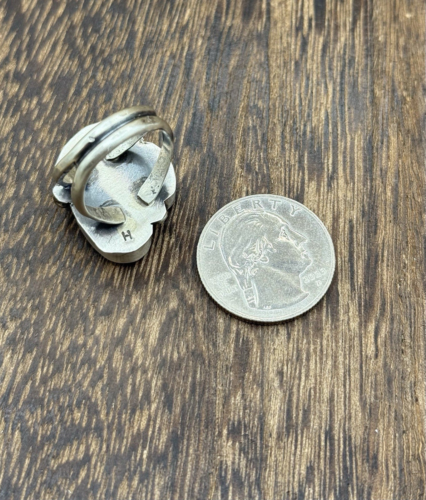 Navajo Handmade Sterling Silver Sonoran Gold Turquoise Cluster Ring Size 7