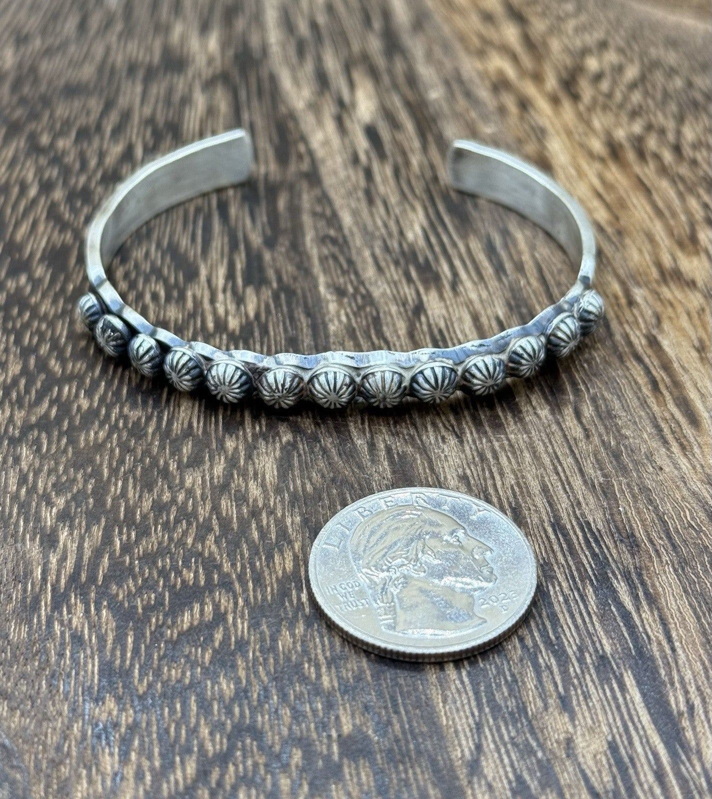 Navajo Handmade Sterling Silver Old Look Concho Design Stacker Cuff Bracelet
