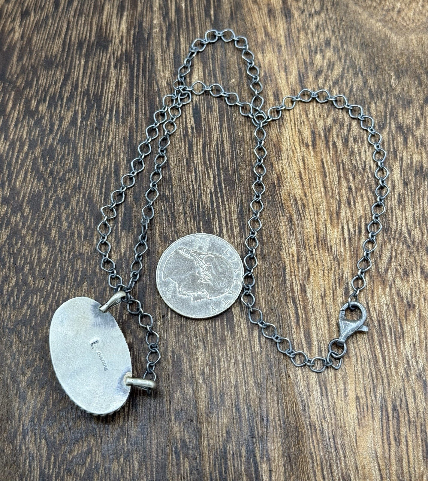 Native Navajo Handmade Sterling Silver Blue Bird Turquoise Bar Necklace 18”