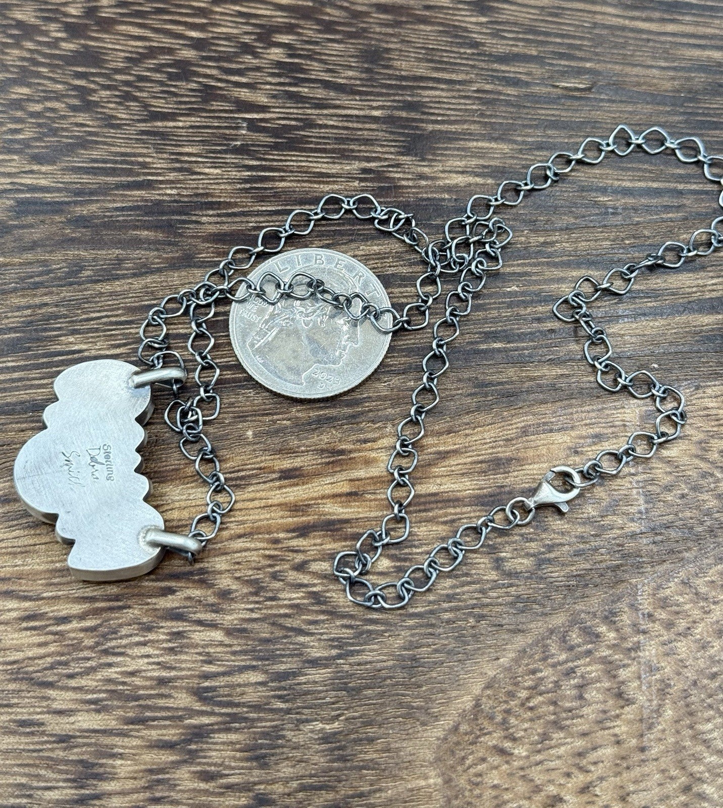 Navajo Handmade Sterling Silver Kingman Turquoise Cluster Bar Necklace 18”