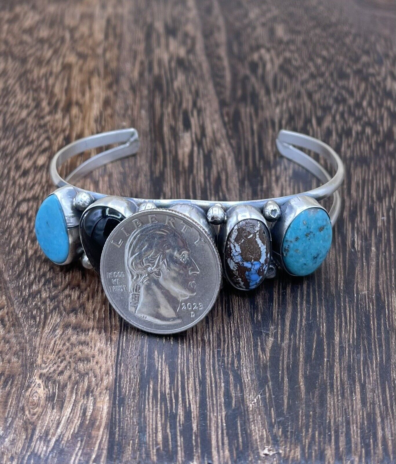 Native American Navajo Handmade Sterling Silver Multi Stone color Cuff Bracelet