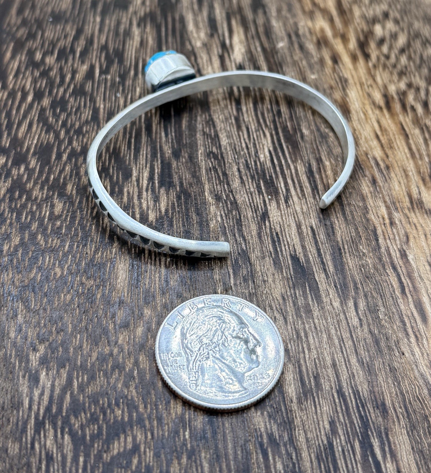Navajo Handmade Sterling Silver Blue Ridge Turquoise Stacker Cuff Bracelet
