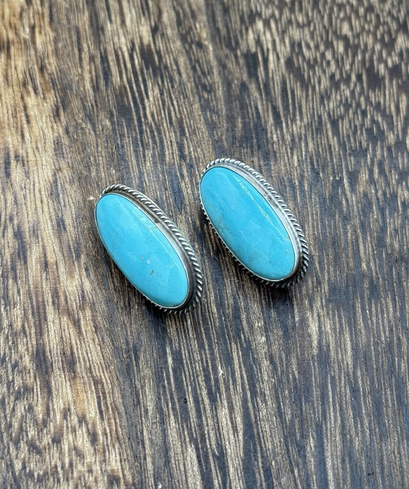Navajo Handmade Sterling Silver Blue Glacier Turquoise Post Earrings Byron Begay