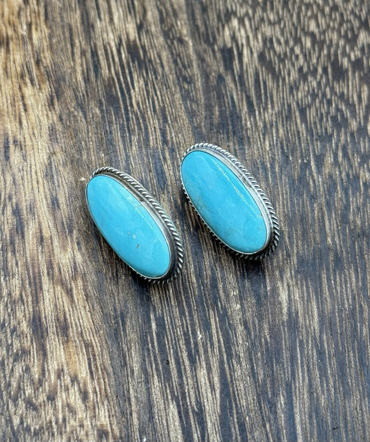 Navajo Handmade Sterling Silver Blue Glacier Turquoise Post Earrings Byron Begay