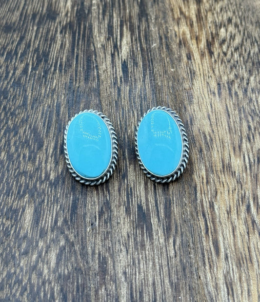 Native Navajo Handmade Sterling Silver Kingman Turquoise Post Stud Earrings