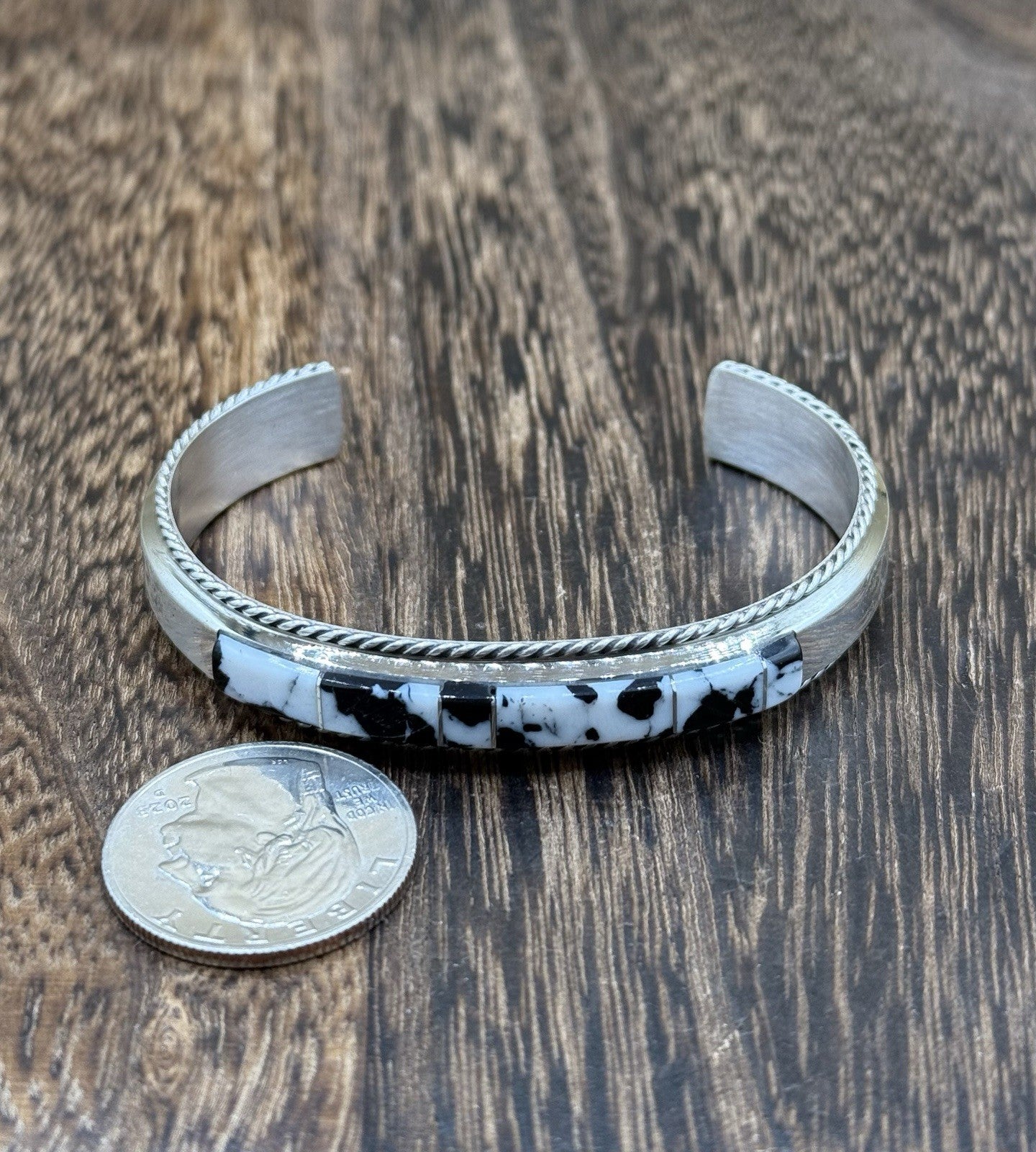 Navajo Handmade Sterling Silver White Buffalo Inlay Cuff Bracelet Francis Yazzie