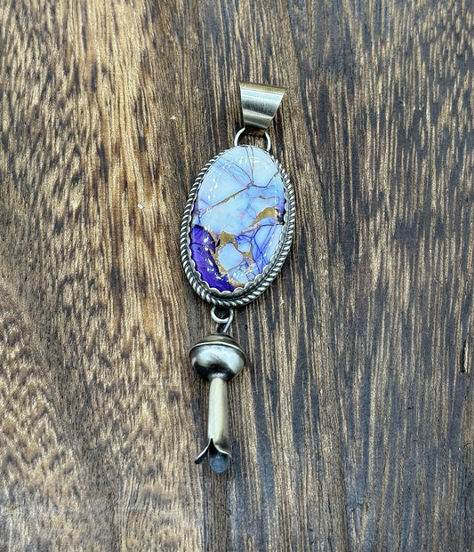 Native Navajo Handmade Sterling Silver Violet Rose Dahlia Dangle Blossom Pendant