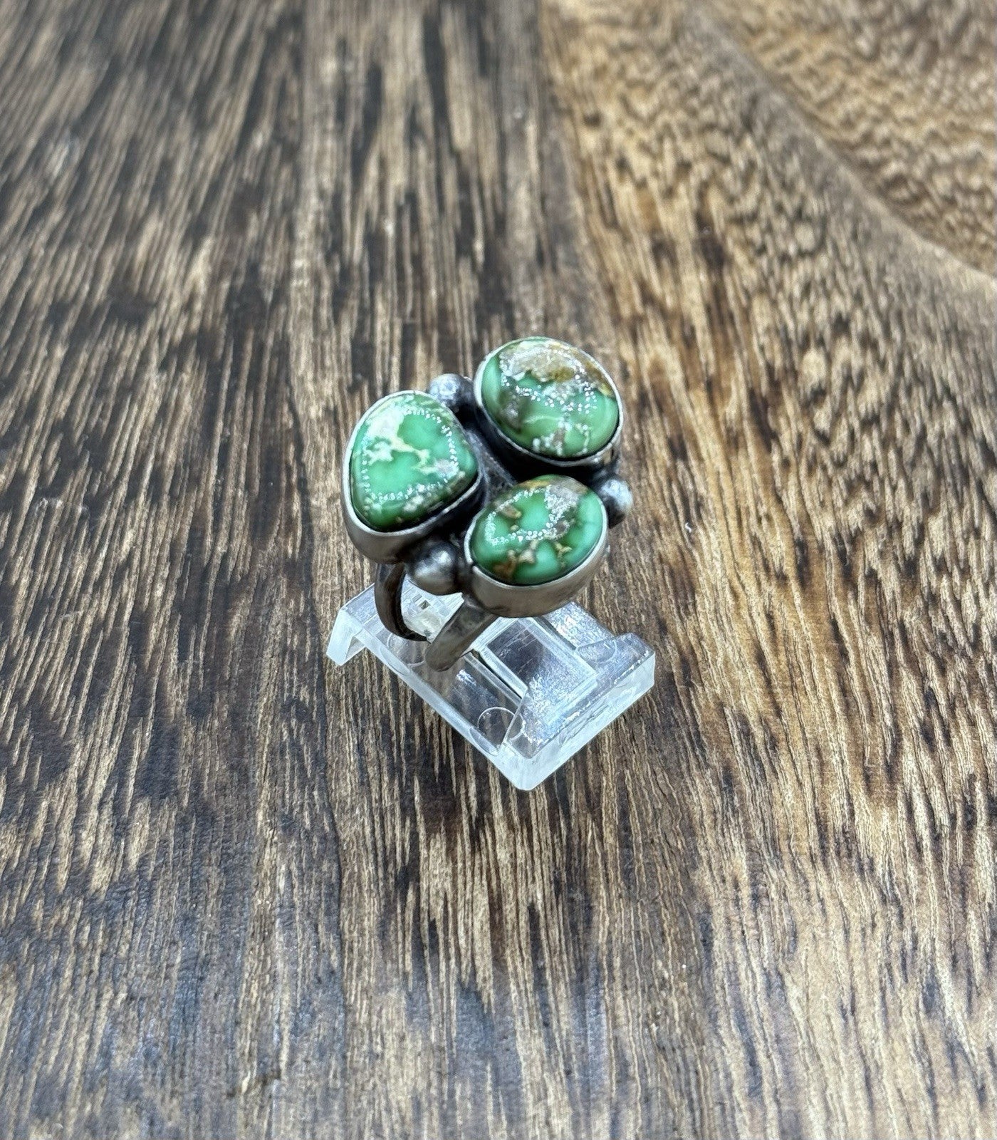 Navajo Handmade Sterling Silver Sonoran Gold Turquoise Cluster Ring Size 8