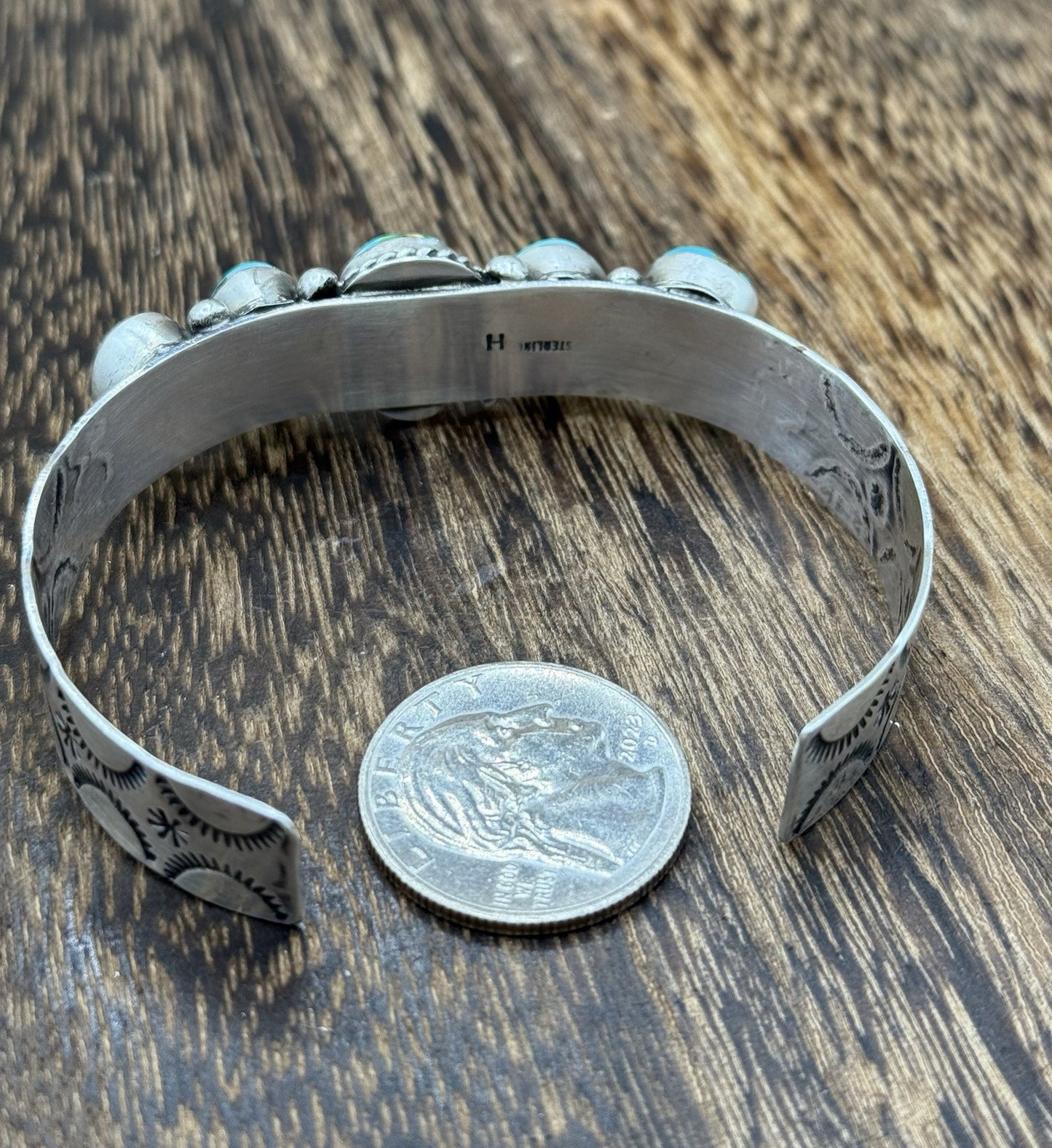 Native Navajo Handmade Sterling Silver Sonoran Gold Turquoise Cuff Bracelet