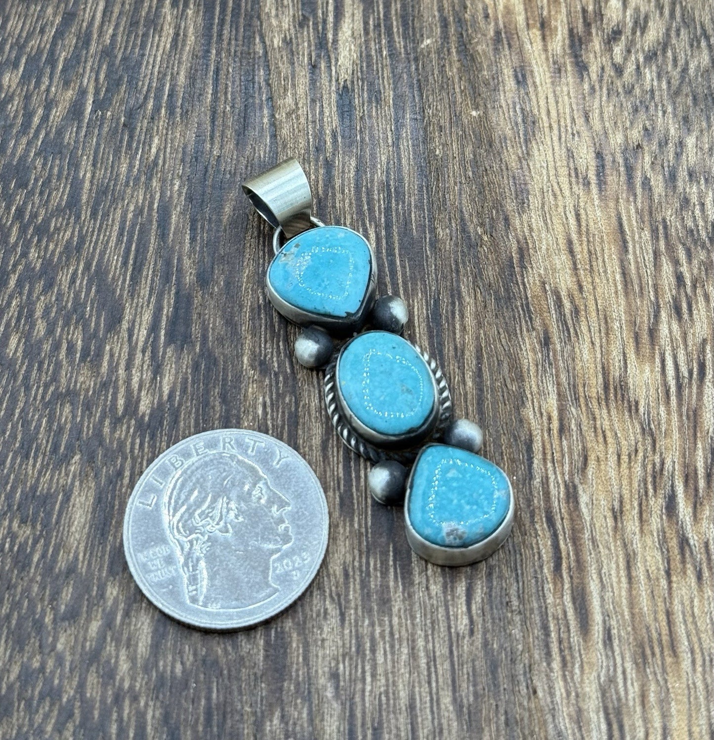 Navajo Handmade Sterling Silver White Water Turquoise Cluster Drop Pendant