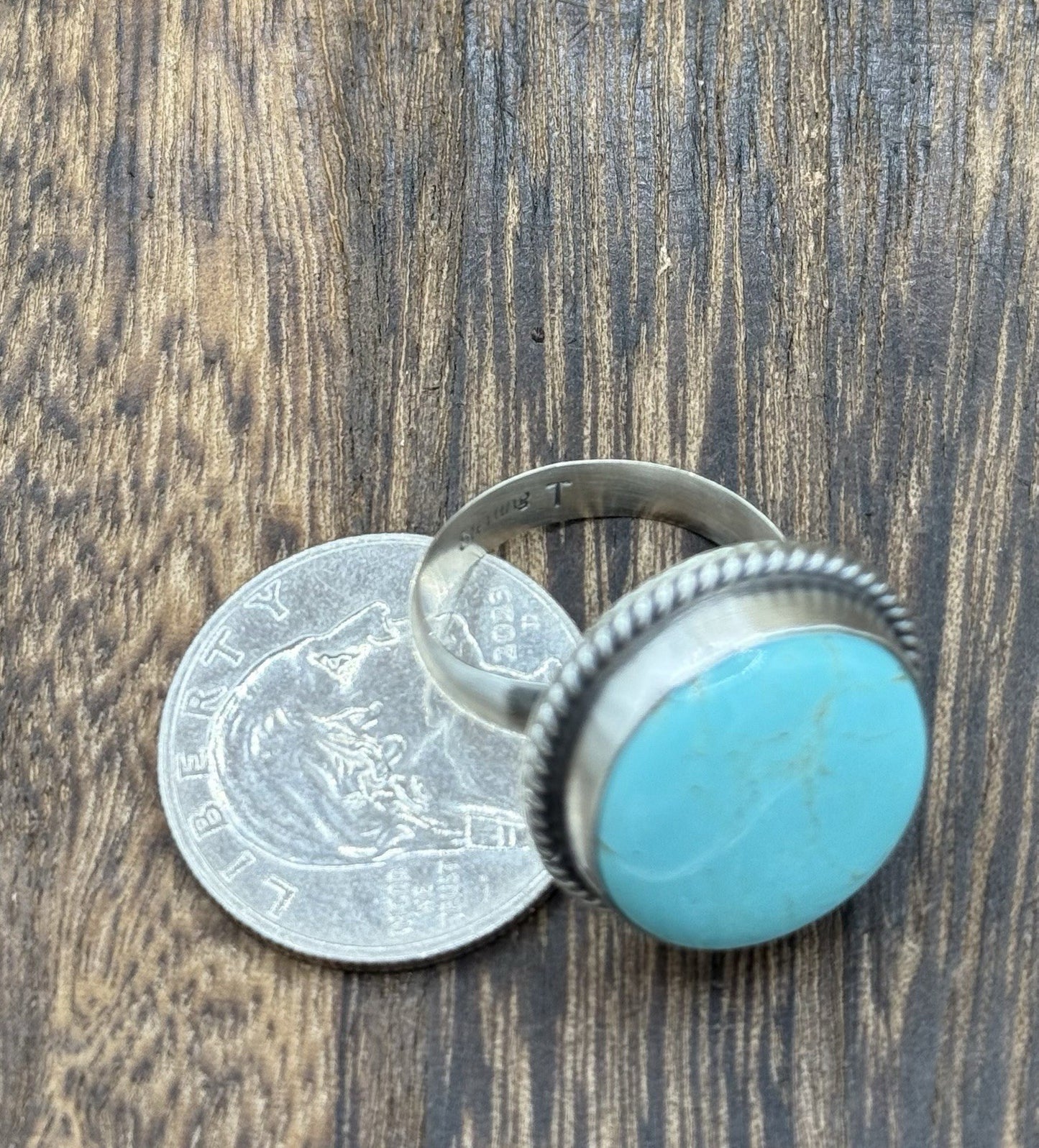 Navajo Handmade Sterling Silver Blue Glacier Turquoise Adjustable Ring Sz 7 - 10