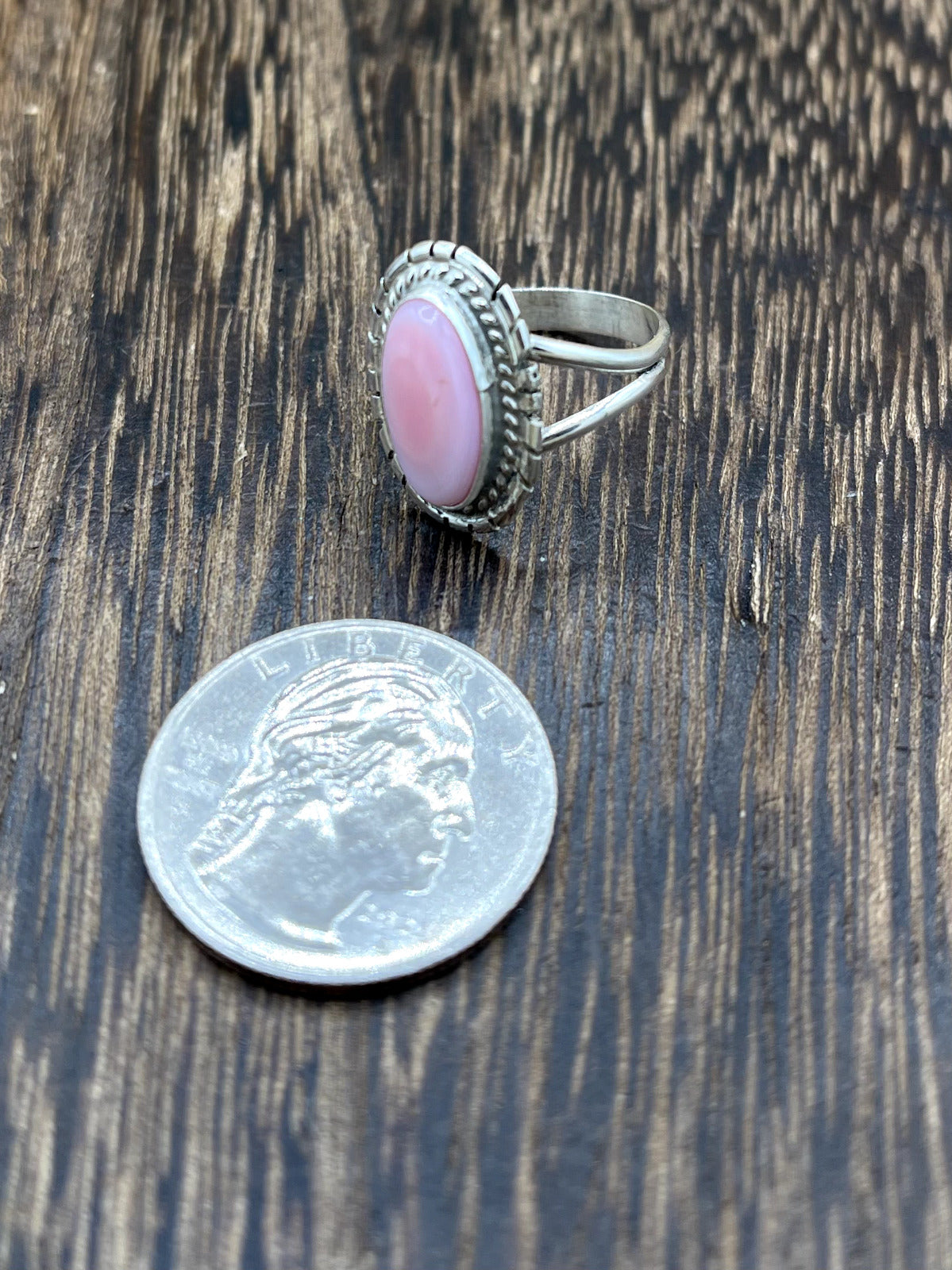 Navajo Handmade Sterling Silver Pink Conch Shell Band Rings By Peggy Skeets