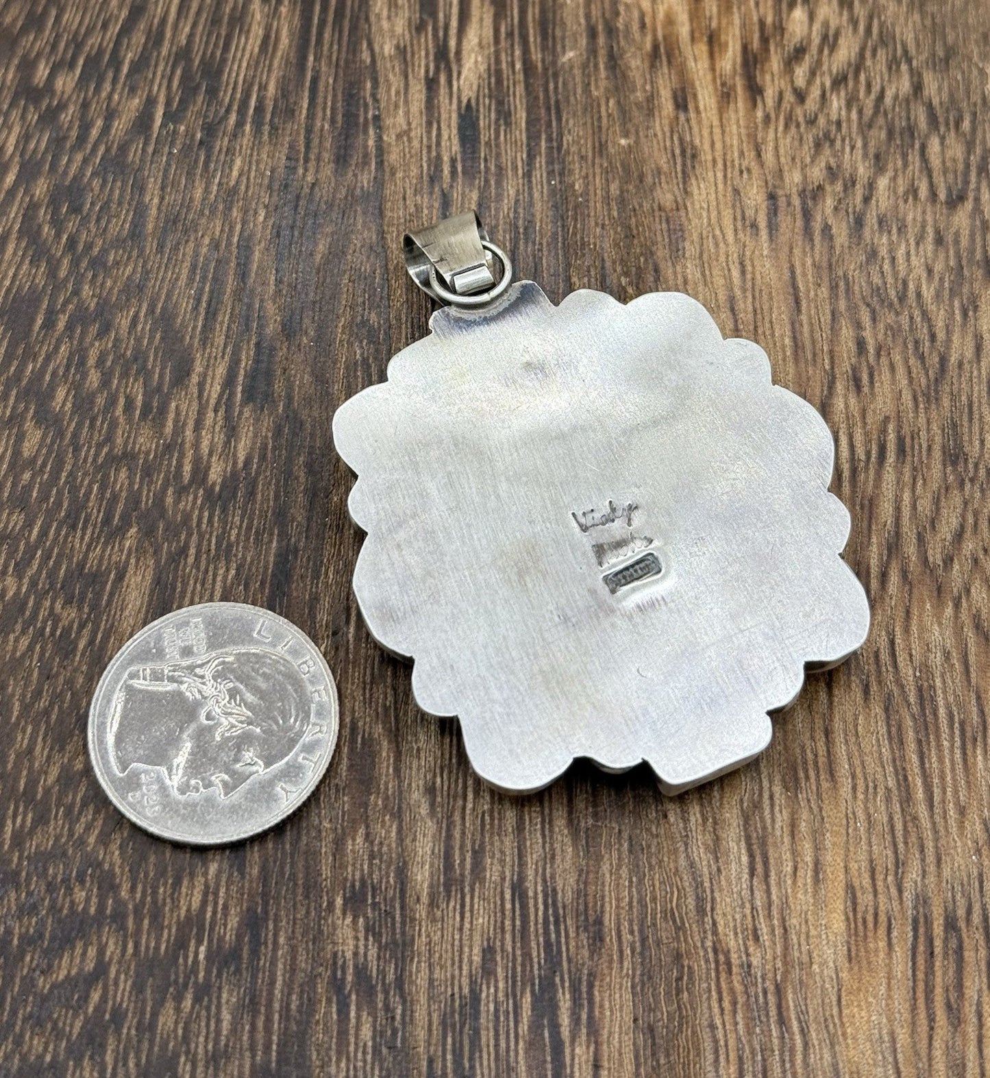 Navajo Handmade Sterling Silver Multi Color Turquoise Spiny Cluster Pendant Lg.