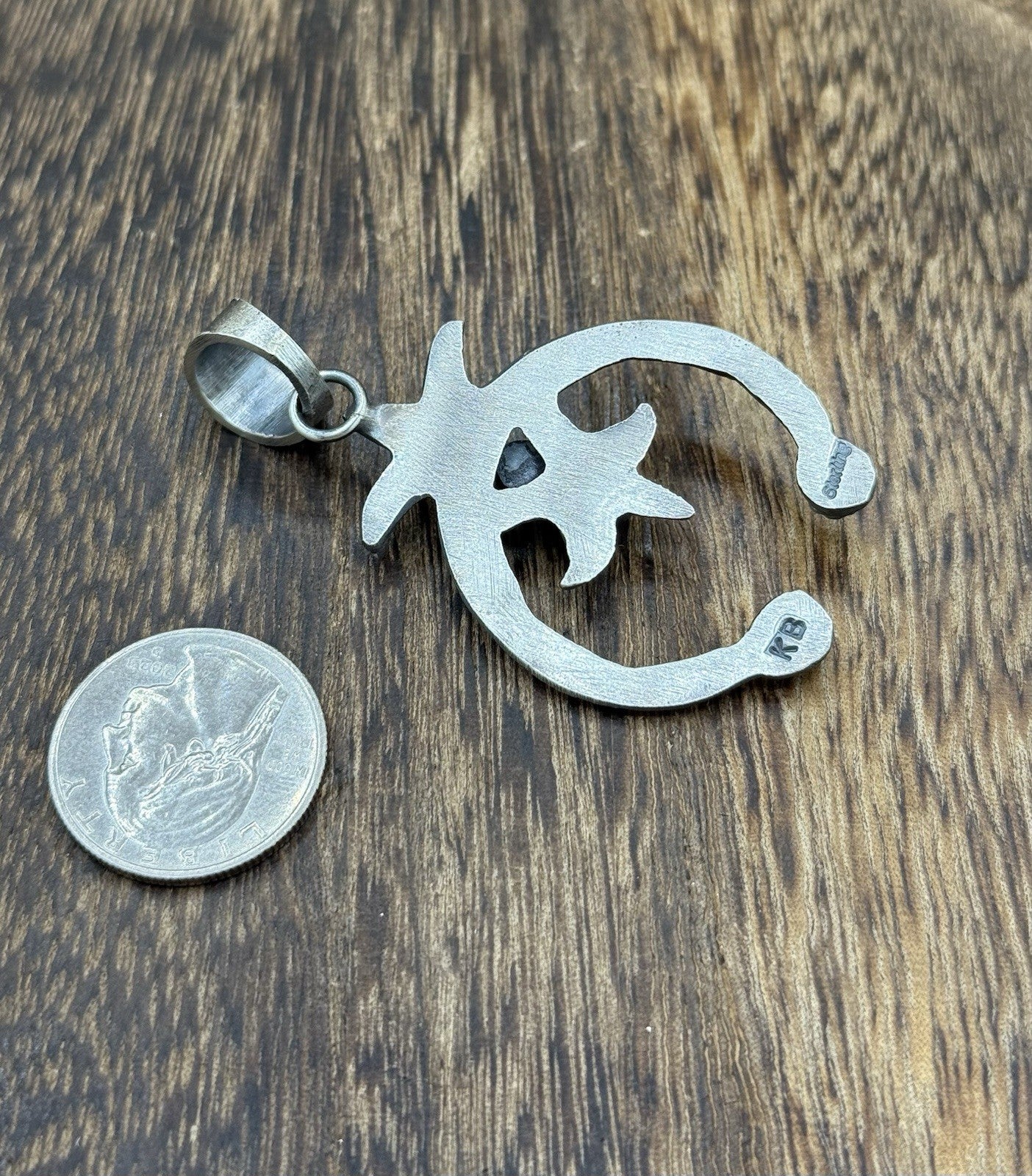 Navajo Handmade Sterling Silver Old Look Golden Hills Turquoise Naja Pendant