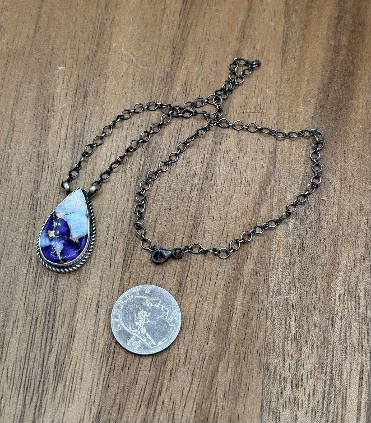 Navajo Handmade Sterling Silver Violet Rose Bar Necklace 18” By Tricia Smith