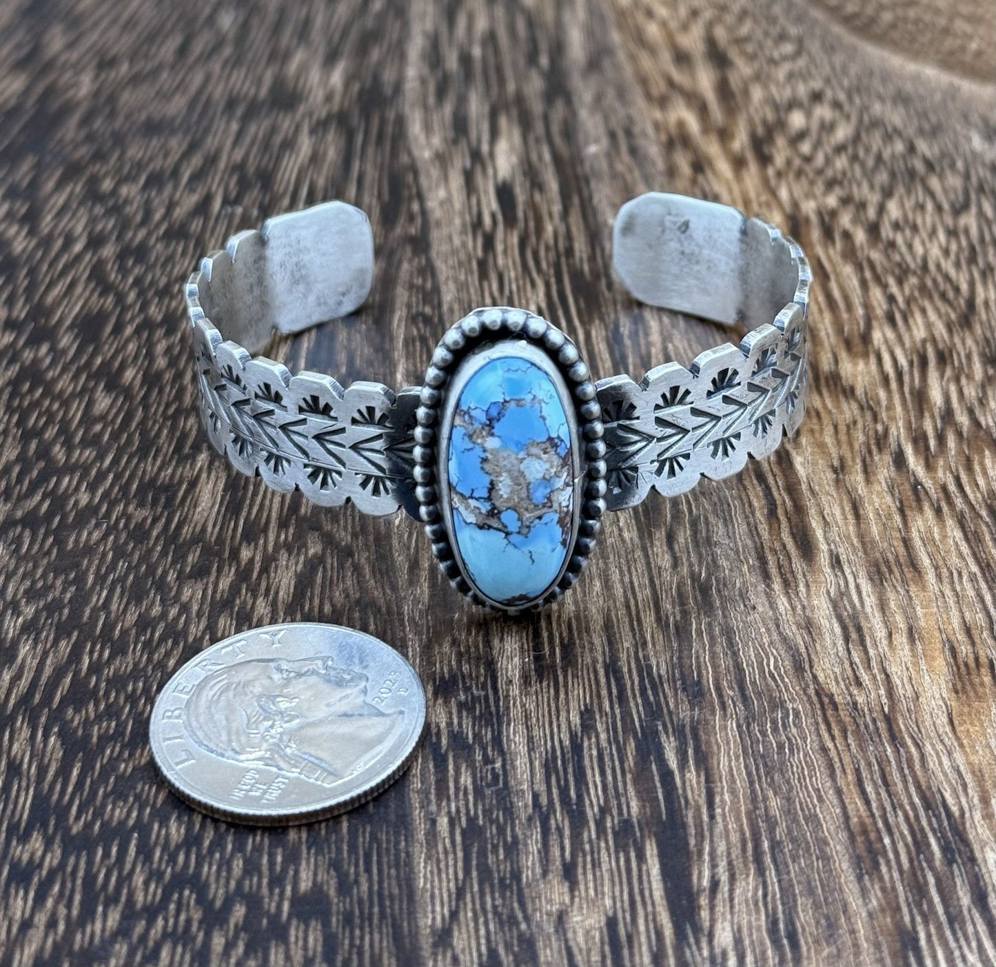 Navajo Handmade Sterling Silver Golden Hills Turquoise Stacker Cuff Bracelet