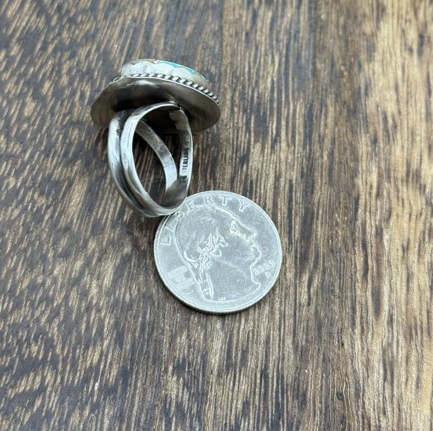 Native American Navajo Handmade Sterling Silver Royston Turquoise Ring Size 8