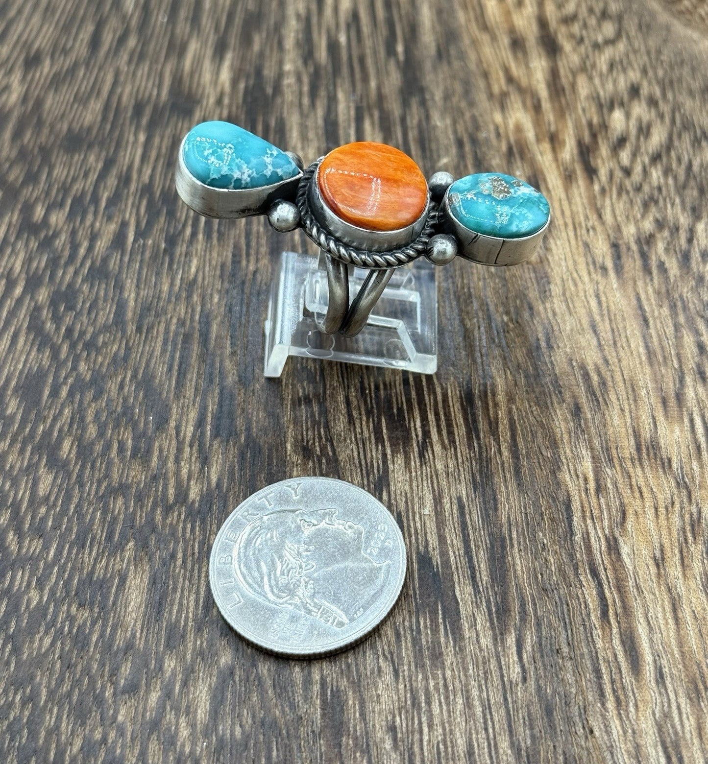 Native Navajo Handmade Sterling Silver Mixed Stone Turquoise Cluster Ring Size 8