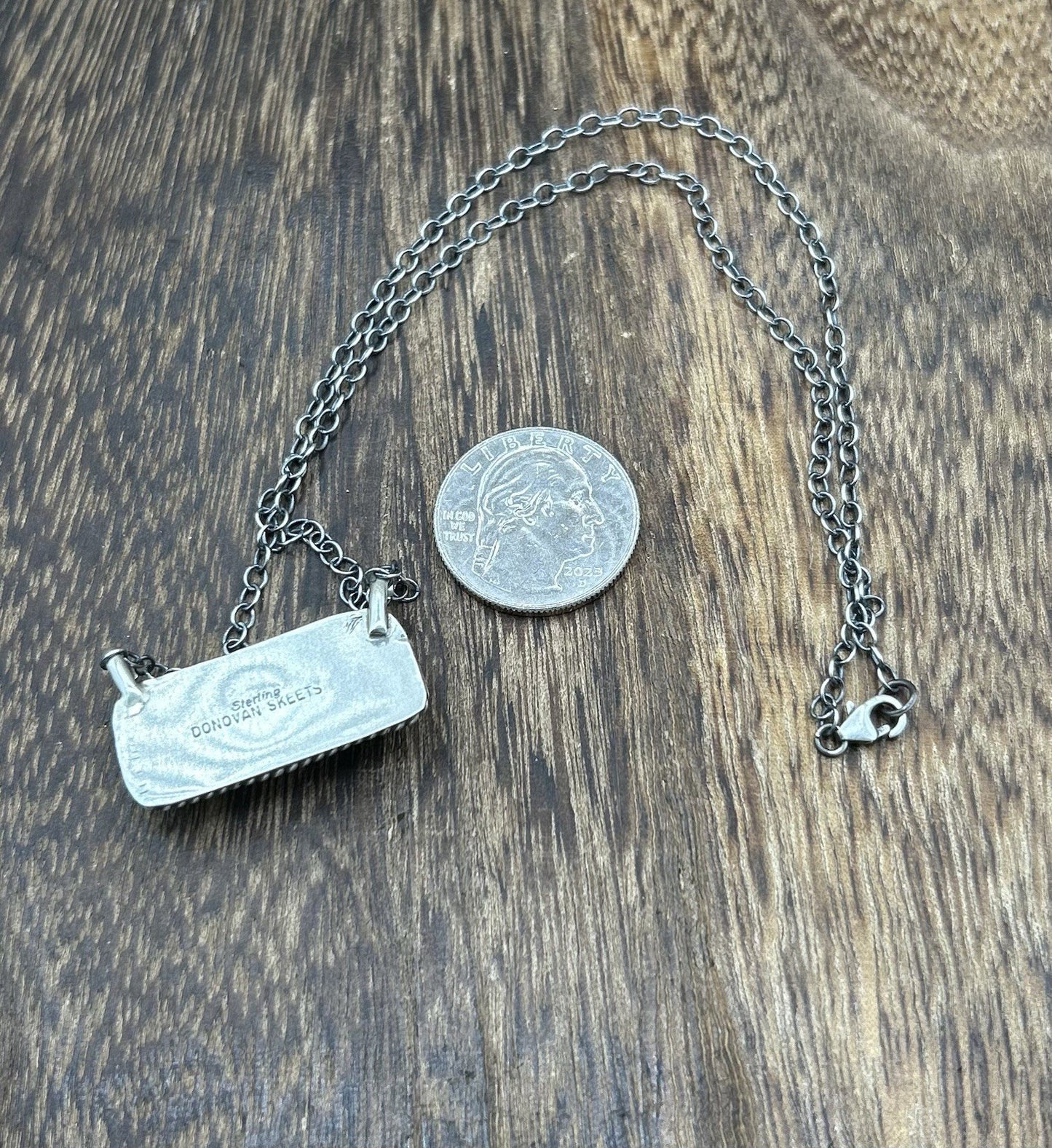 Navajo Handmade Sterling Silver Kingman Turquoise Bar Necklace 16”